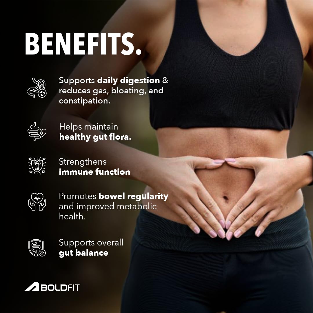 Boldfit Probiotics 30 Billion CFU with 16 Strains and Prebiotics for Gut Cleanse Detox Digestive Health Bloating Relief Constipation Probiotic Supplement for Men and Women Supports Immunity Booster - 60 Veg Capsules