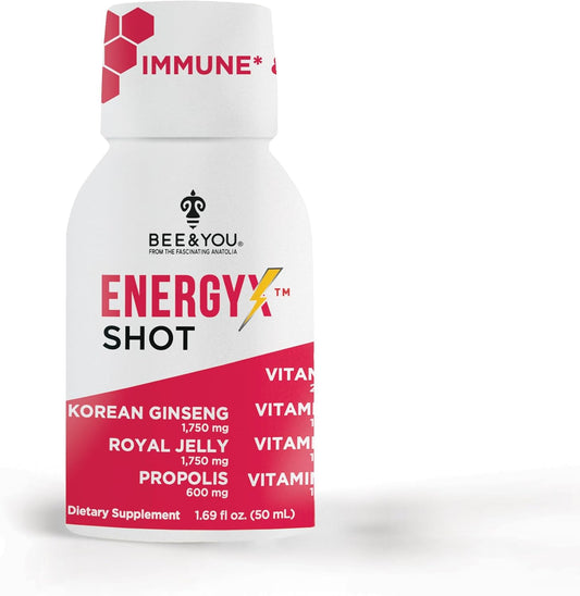 Bee and You Energy X Shot, Korean Red Ginseng, Royal Jelly, Propolis, Caffeine Free Energy Drink, Vitamin C, B3, B6, B12, Immune Support Supplement, Antioxidants, Pomegranate Flavor