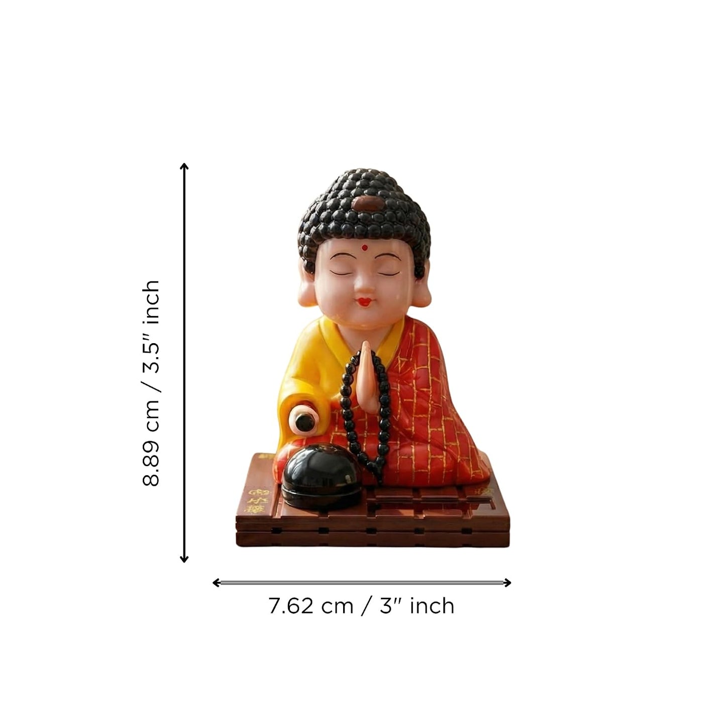 eCraftIndia Moving Head Monk Buddha Idol Showpiece for Home Decor Car Dashboard Office | Feng Shui Spiritual Meditation Buddha Statue Figurine for Good Luck Gift for Housewarming (Plastic, Red)