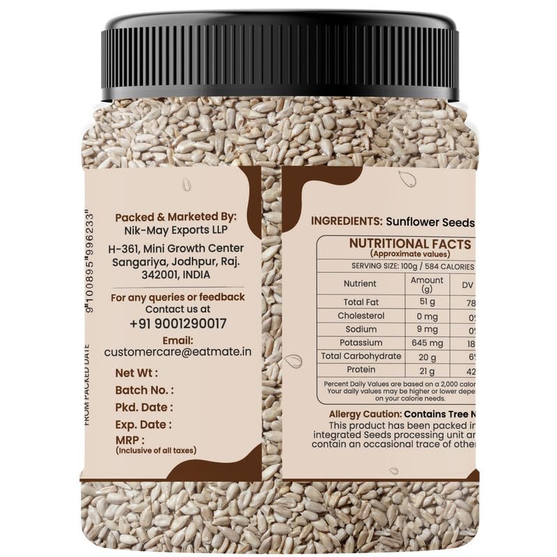 Eatmate Roasted & Salted Sunflower Seeds | High Fiber & Protein Rich Surajmukhi Seeds | Vitamin E & Magnesium Rich Healthy Snack | Natural Vegetarian Seeds for Eating & Daily Nutrition