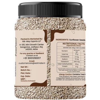 Eatmate Roasted & Salted Sunflower Seeds | High Fiber & Protein Rich Surajmukhi Seeds | Vitamin E & Magnesium Rich Healthy Snack | Natural Vegetarian Seeds for Eating & Daily Nutrition