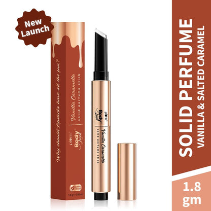 Plum BodyLovin’ Vanilla Caramello Solid Perfume Stick | 1.8gm | Solid Gel Perfume Stick | Vanilla, Caramel & Pistachio Notes | Sleek, Mess-Free & Long-Lasting | Alcohol-Free | Travel-Friendly
