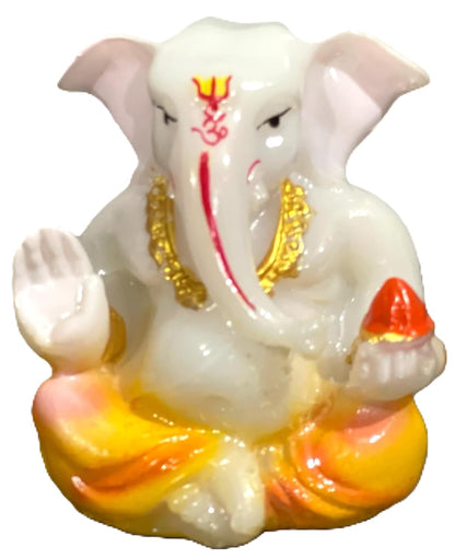 Lord Ganesha Idol for Car Dashboard | Composite Marble Ganesh | Available in White, Golden & Black | Small Sitting Ganpati Murti
