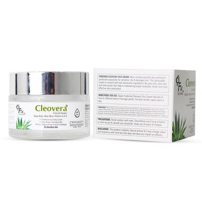 Fixderma Cleovera Cica Cream for Face with Gotu Kola, Aloevera, Vitamin A & E | Damage Skin Repair Face Cream | Suitable for Sensitive, Dry & Damaged Skin - 50g