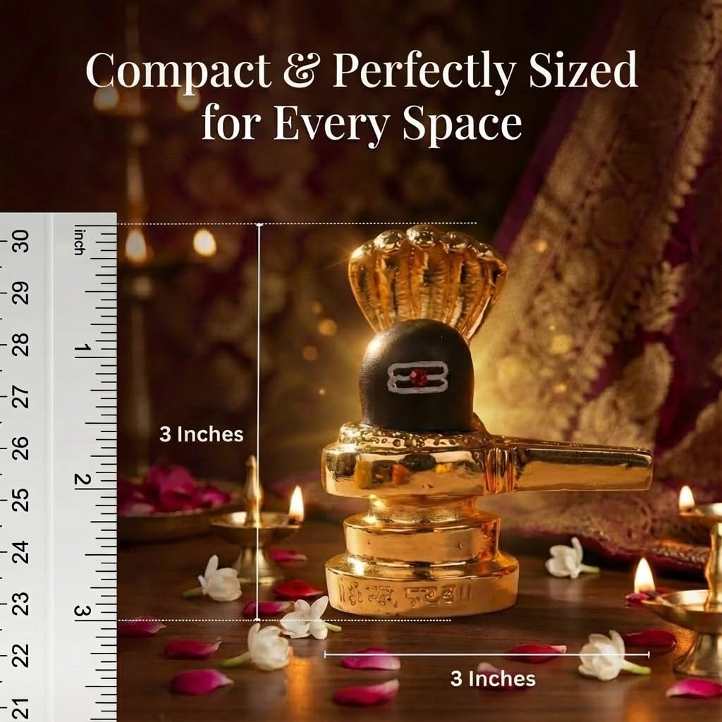 Resin Shivling Murti Statue Idols for Car Dashboard Pooja Temple Room Home Decoration & Festival Occasions Gifts (Gold) - 3 x 3 Inches - Pack of 1