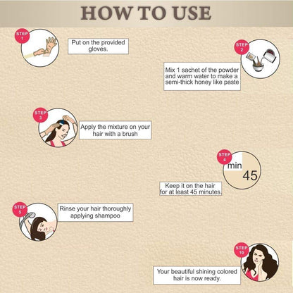 Instructions for using a hair color product with step-by-step icons and text.