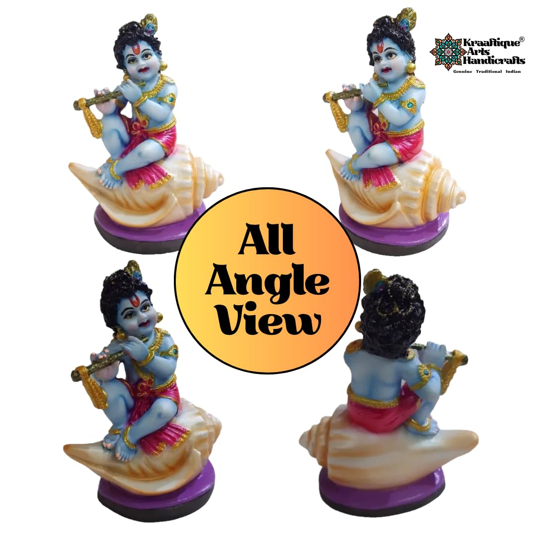 Lord Krishna Idol for Home Decor & Temple, Laddu Gopal Murti Statue, Marble Dust Resin Bal Gopal Murti for Pooja Room, Janmashtami Decoration, Handcrafted Krishna Showpiece Gift, 13 cm