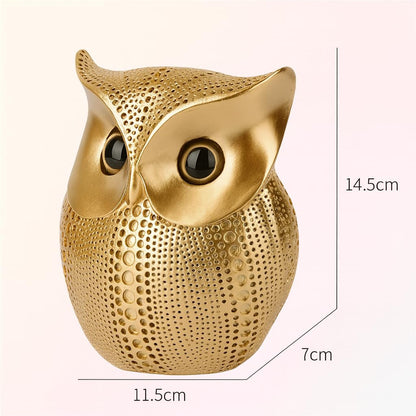 Modern Classy Lucky Owl Resin Art Figure Showpiece (Golden), 1 Piece