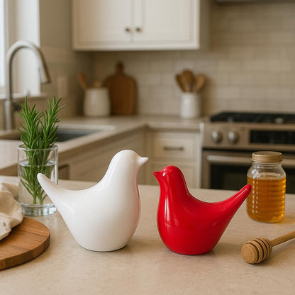 Creative White and Red Glossy Ceramic Birds Figurines Home Decorations Accessories Party (Pack of 2, White & Red)