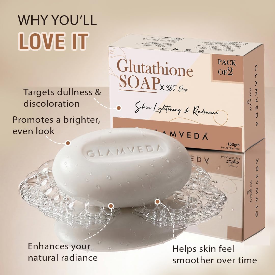 Glamveda Glutathione Skin Whitening Soap with Kojic Acid | Body Tan Removal | Bath for Men & Women | Remove Dark Spots & Hyperpigmentation | For Nourishing & Glowing Skin (Pack of 2)