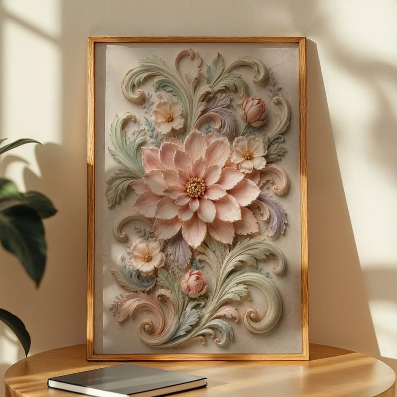 Floral Botanical Wall Painting with Frame, Premium Textured Flower and Leaf Artwork, Pastel Nature Wall Decor Framed for Living Room, Bedroom, Office and Home Decoration (Art-8,13x19inch)