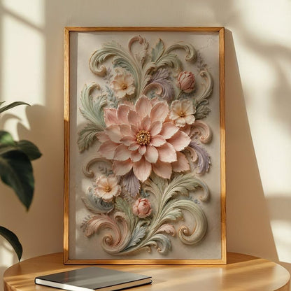 Floral Botanical Wall Painting with Frame, Premium Textured Flower and Leaf Artwork, Pastel Nature Wall Decor Framed for Living Room, Bedroom, Office and Home Decoration (Art-8,13x19inch)
