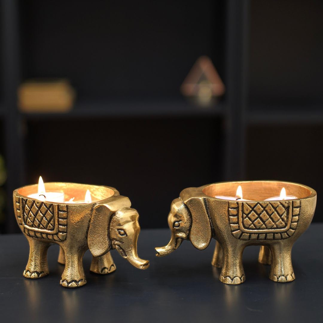 BEHOMA Metal Elephant for Good Luck, Golden - Set of 2