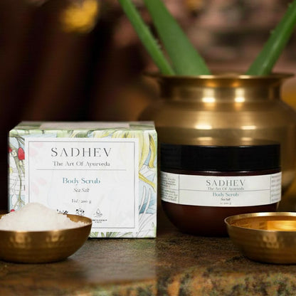 Sadhev Ayurvedic Sea Salt Body Scrub | Exfoliates, Detoxifies & Revitalizes | Enriched with Coconut Oil & Aloe Vera | For Smooth, Radiant Skin | All Skin Types (200g)