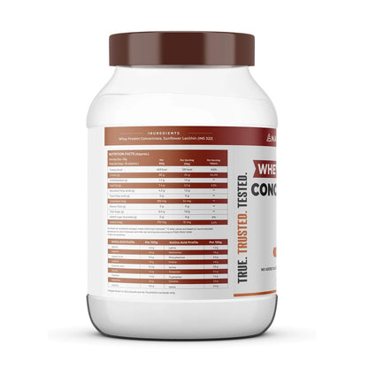 Whey protein concentrate container with label on a white background