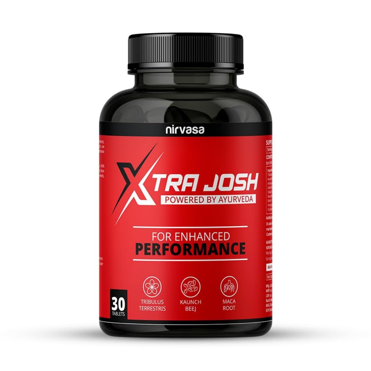Nirvasa Xtra Josh Tablets for Men (30 Tabs) | Stamina, Energy & Performance Booster | Boosts Vitality, Strength & Endurance | Muscle Support, Enriched with Saponins