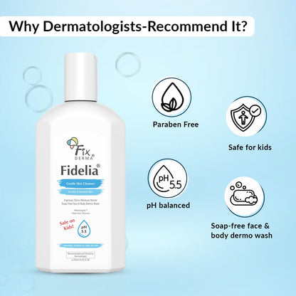 Fixderma Fidelia Gentle Skin Cleanser | Face Wash for Women | Body Wash for Men | Face & Body Wash for Dry & Sensitive Skin | Soap Free Face & Body Wash - 250Ml