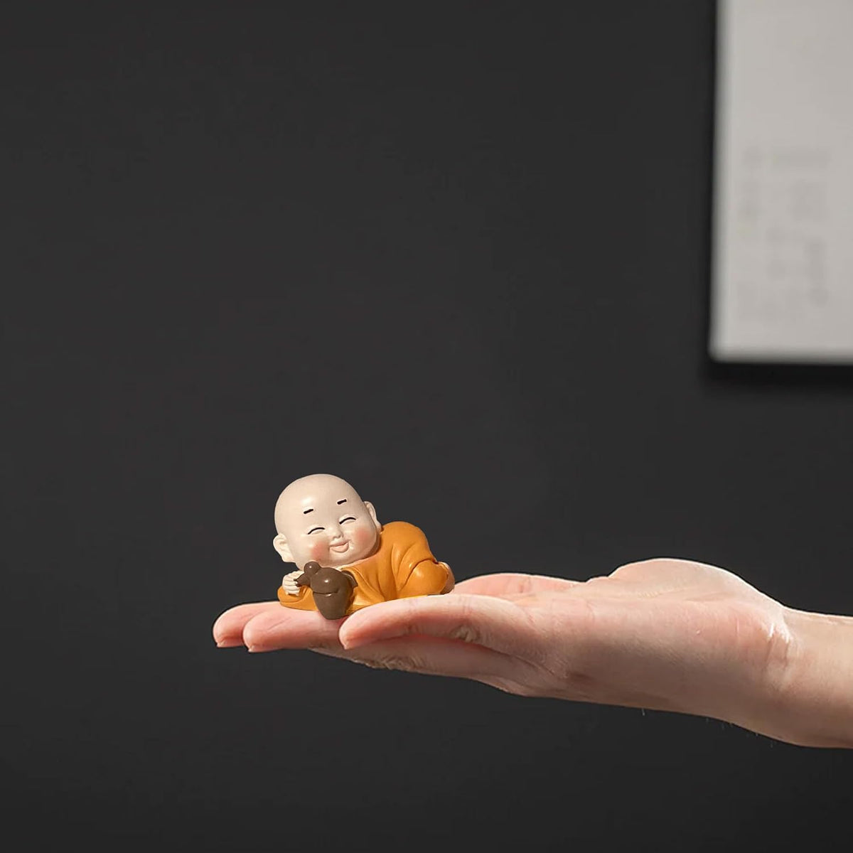Little Cute Buddha for Table Decor | Home Decor (Pack of 3, Orange)
