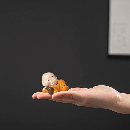 Little Cute Buddha for Table Decor | Home Decor (Pack of 3, Orange)