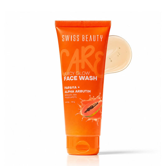 Swiss Beauty Care Juicy Glow Face Wash | Papaya + Alpha Arbutin | Removes Dirt & Grime | Fades Tan & Spots | Nourishes & Hydrates - 100g