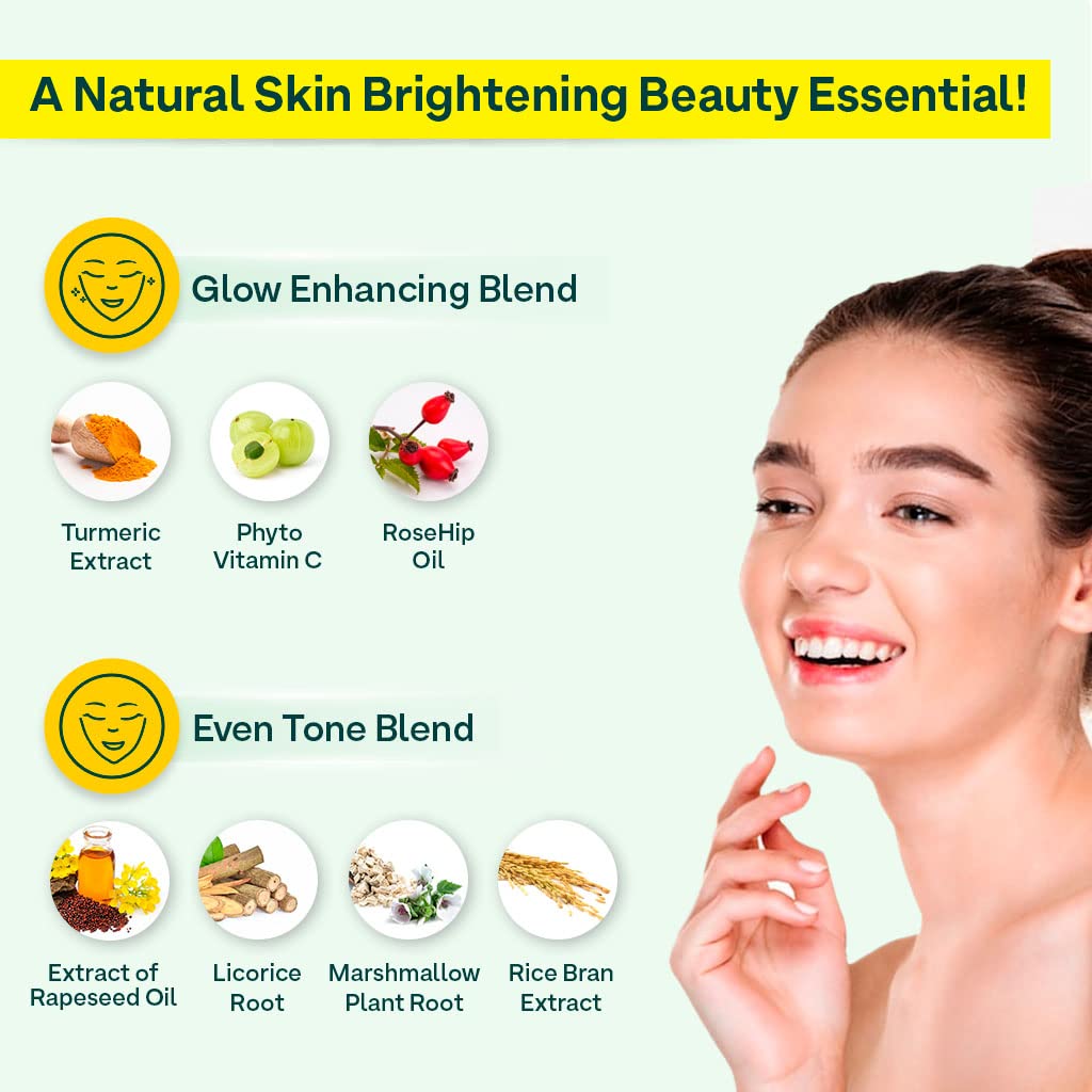 OZiva Inner Glo Skin Brightening Face Serum, Skin Brightening Serum For Even Tone & Increased Radiance With Phyto Vitamin C, Rosehip Oil & Saffron, Face Serum For All Skin Types, 30ml