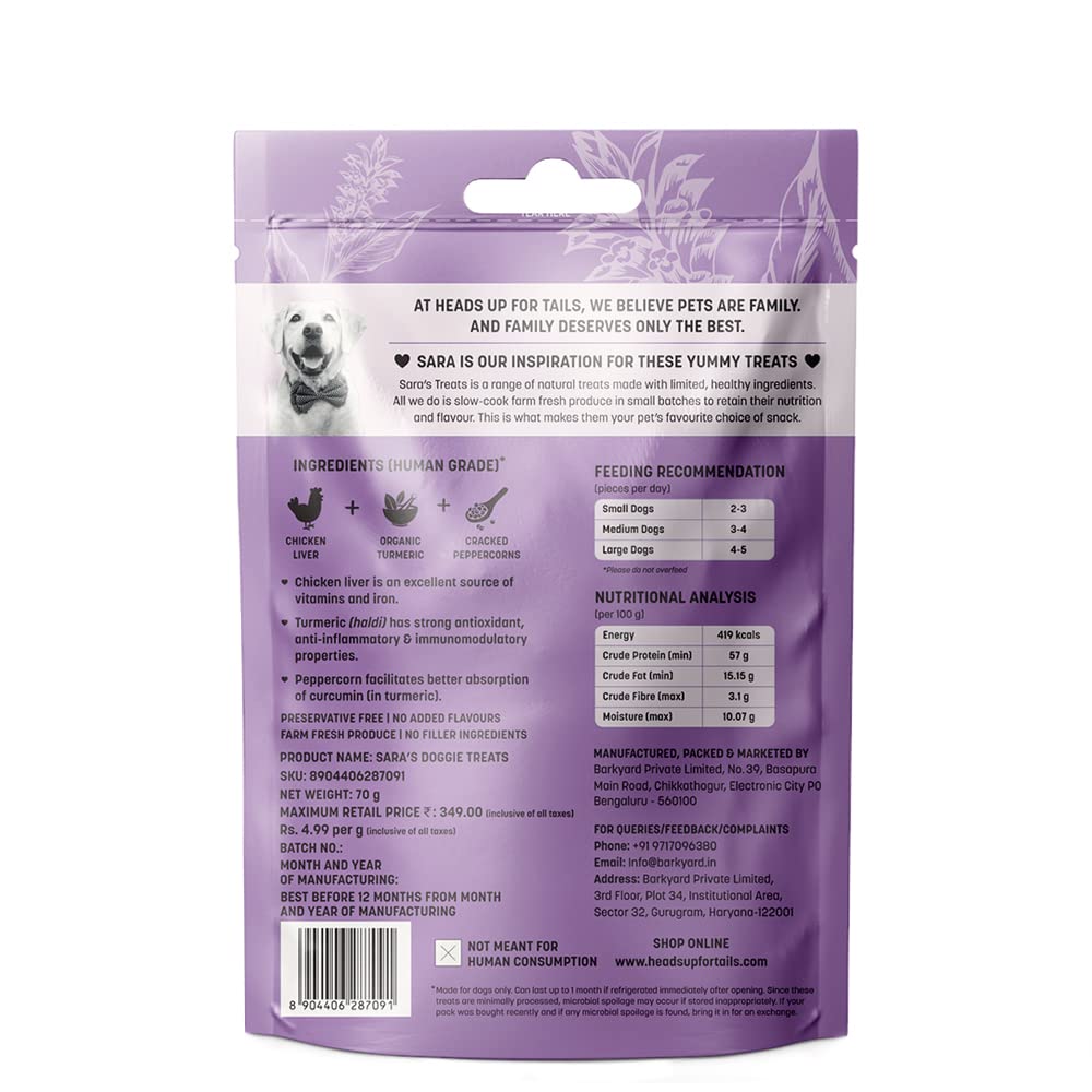 Sara's Doggie Treats - Chicken Liver with Organic Turmeric - 70 gm | Highly Nutritional & Digestible, Suitable for All Dog Breeds, Easy to Digest, All Life Stages