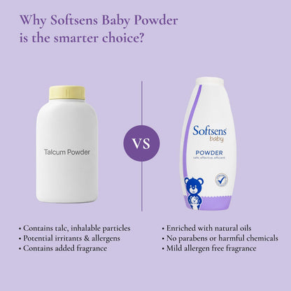 Softsens Baby Powder|Enriched with Patchouli & Olive|Soothes & Moisturises Baby’s Skin|Mild,Dermatologically Tested,Hypoallergenic & Paraben-Free|400g