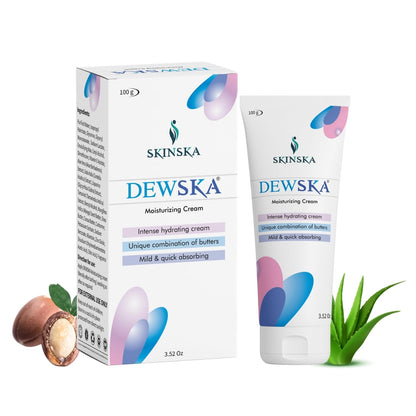 SKINSKA NATURALS Dewska Moisturizing Cream 100g with Cocoa & Shea Butter, Aloe Vera & Vitamin E for Rough & Dry Skin, Daily Face & Body Moisturizer for Men and Women