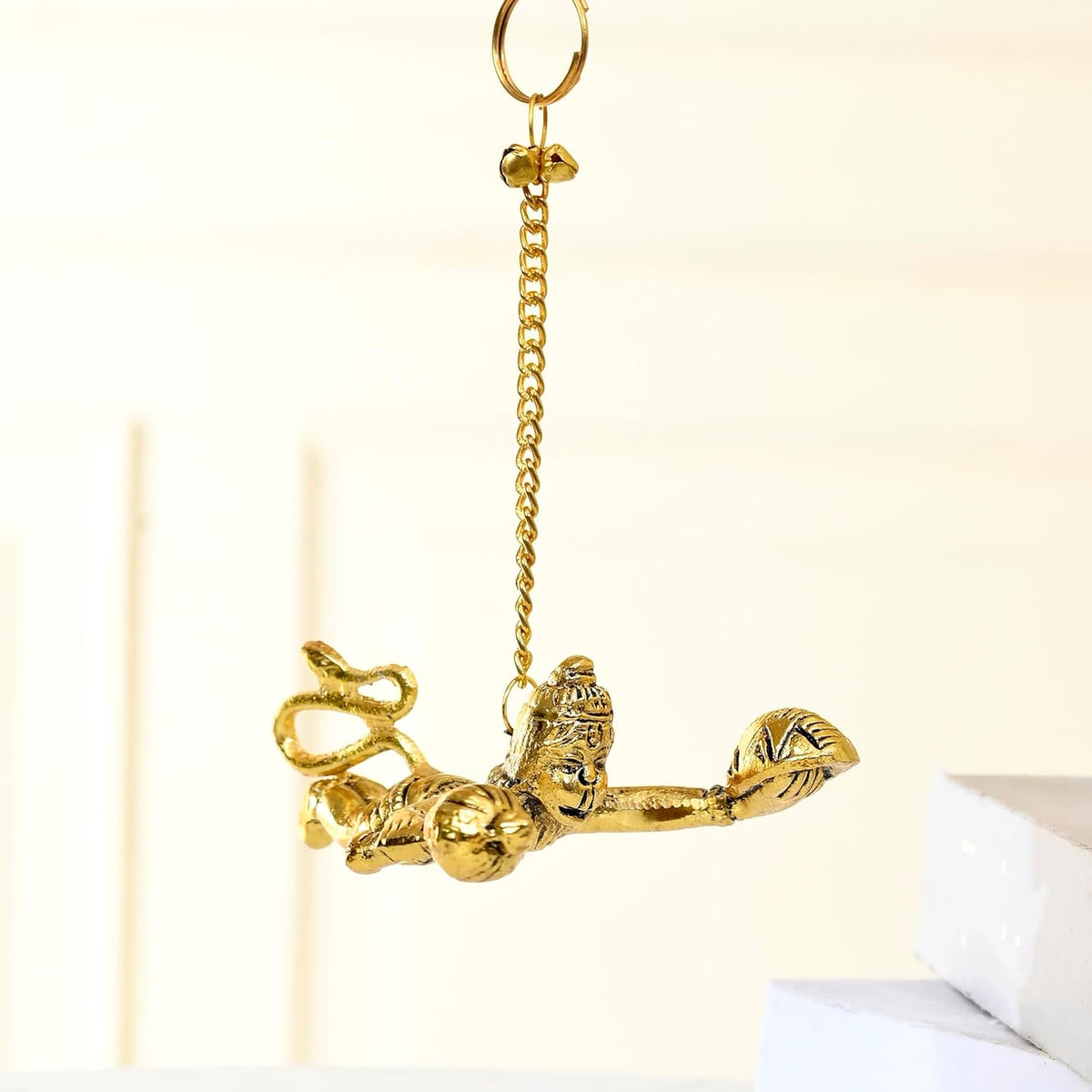 Metal Flying Hanuman for Car Door Window Hanging, Metal Hanuman Ji Idol for Car Dashboard Hanging (5 Inches Height, Golden)