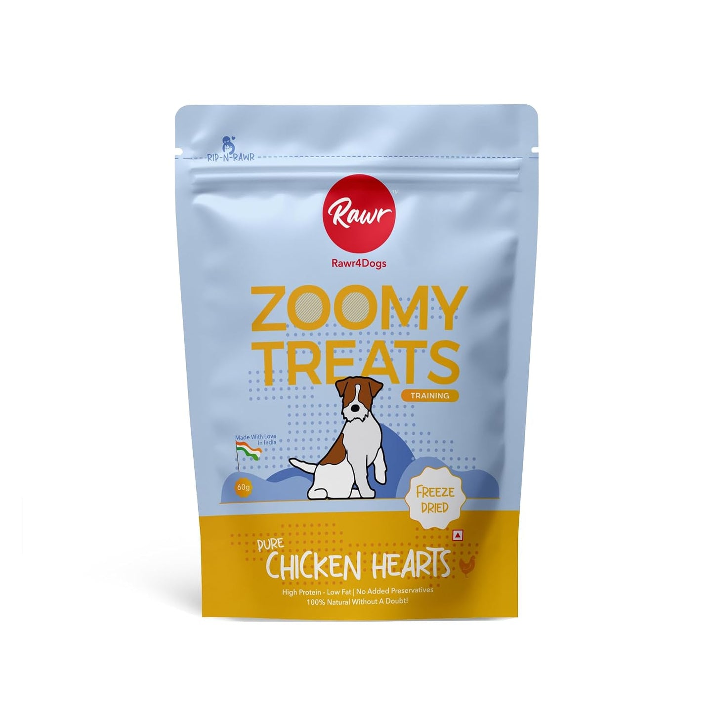 Rawr4dogs Chicken Hearts Zoomy Treats | Freeze-Dried | Rich in Taurine and Proteins | No Preservative | Also Use As Treat or Food Topper | 45 GMS | All Life Stages
