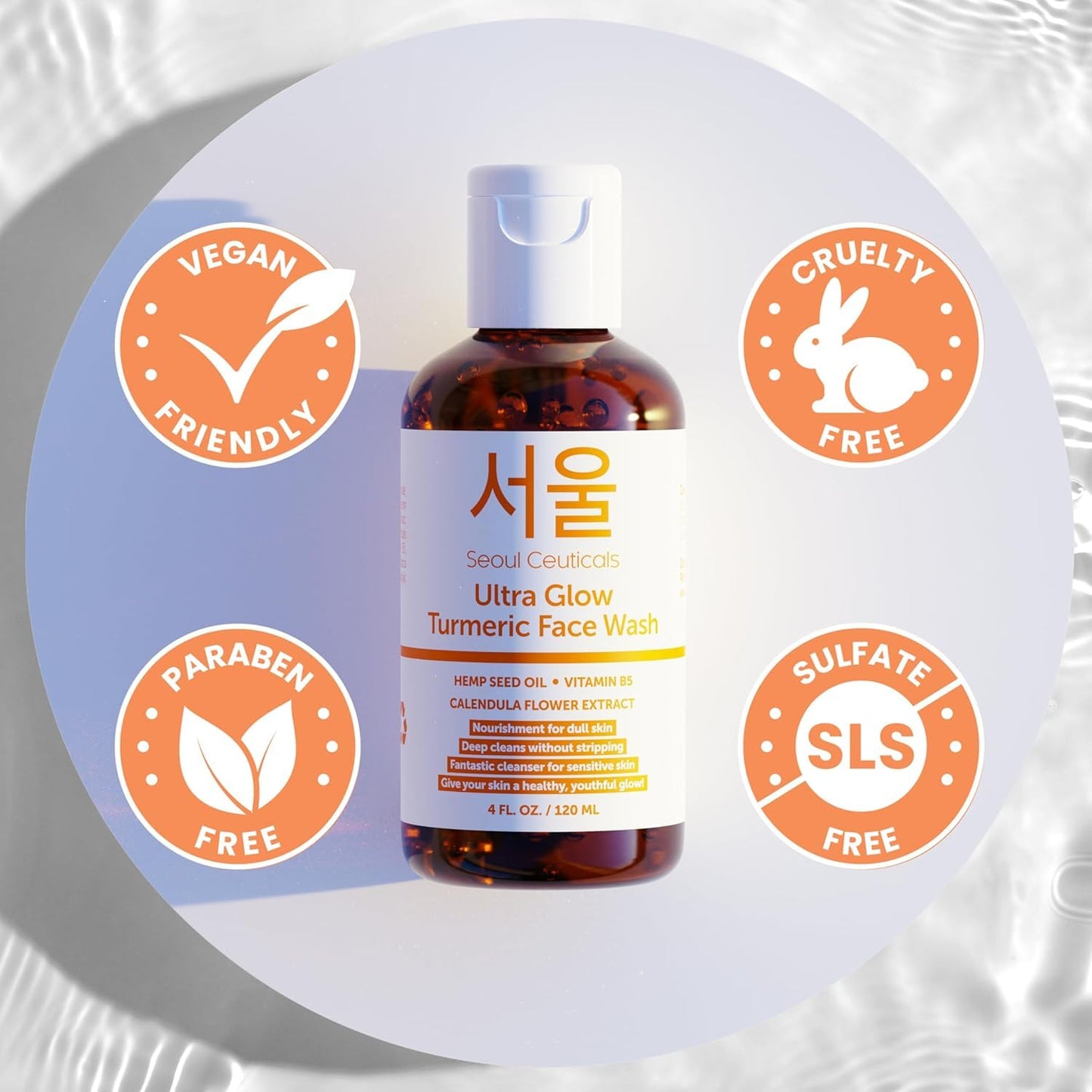 SeoulCeuticals Korean Face Wash Cleanser – 120ml Turmeric Face Wash with Hemp Seed Oil & Calendula – Hydrating Vegan Face Cleanser for Soft, Balanced Skin – K Beauty Skin Care for Dry & Sensitive Skin