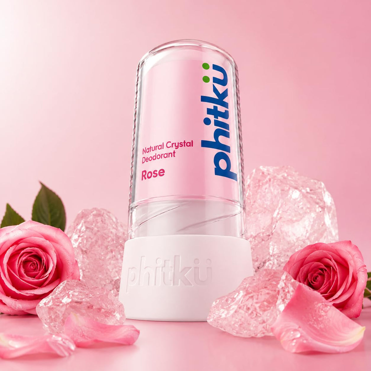 Phitku Crystal Roll On with Rose Extract | Natural Alum | Brightens Dark Underarms, Controls Body Odour | Fragrance-Free & Alcohol Free | Men & Women | 100g