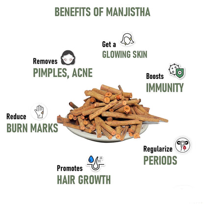 Namo Organics - Organic Manjistha Root Sticks - 100g | 100% Pure Ayurvedic Formula | Manjistha Stick Dried for Skin, Hair, Joint & Immune Support | Ultimate Skin & Health Remedy