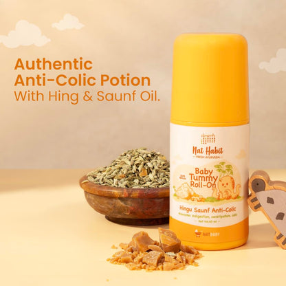 Nat Habit Hingu Saunf Tummy Roll-On for Baby Colic, Gas & Cold Relief | Hing Roll On for Newborns | Baby Tummy Roll | Cold & Cough Rollon | Constipation Relief | Ayurvedic Hing Oil 40ml