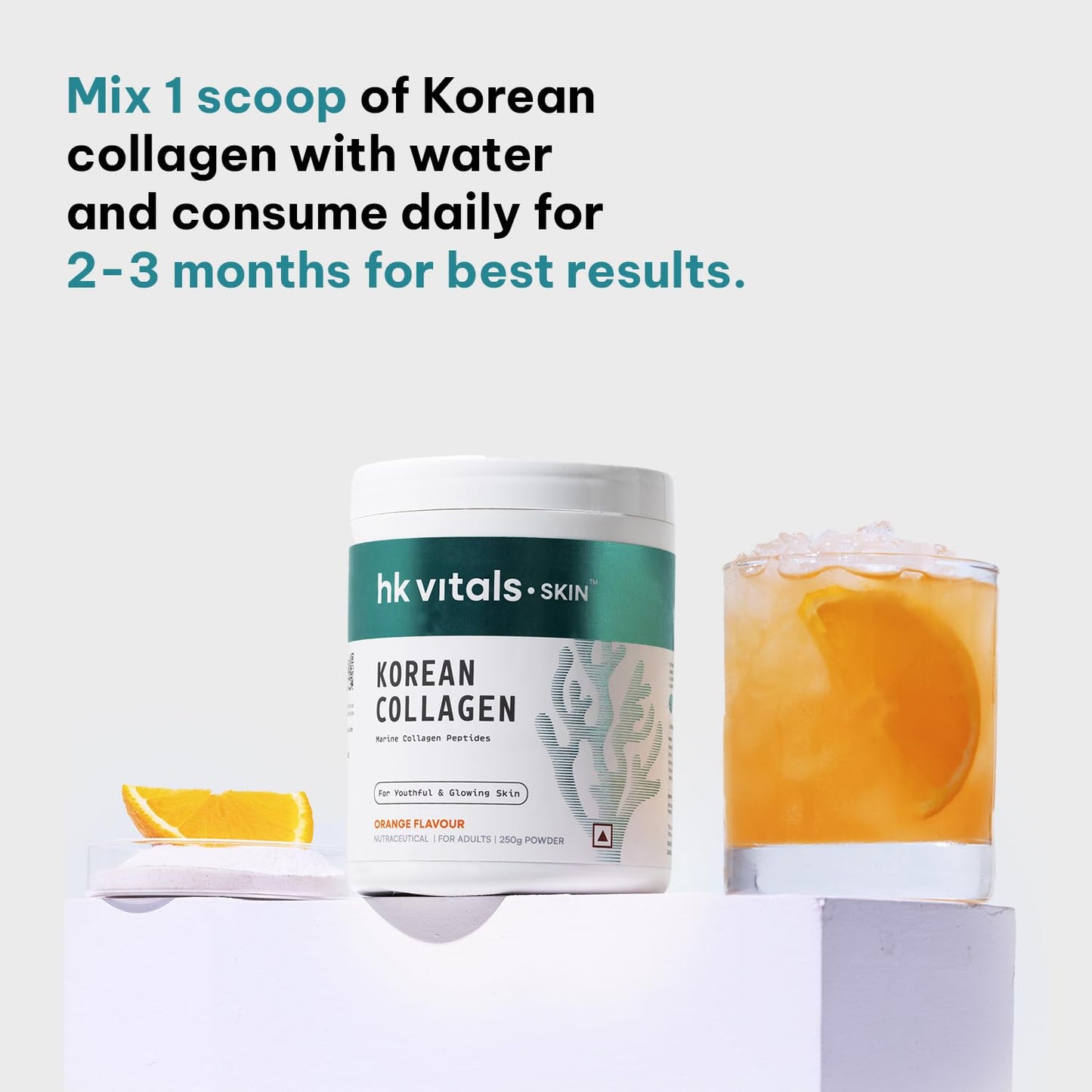HealthKart hk vitals Korean Marine Collagen Supplement (Orange, 250g) | Supplement for Women & Men | Promotes Healthy Skin, Hair & Nails