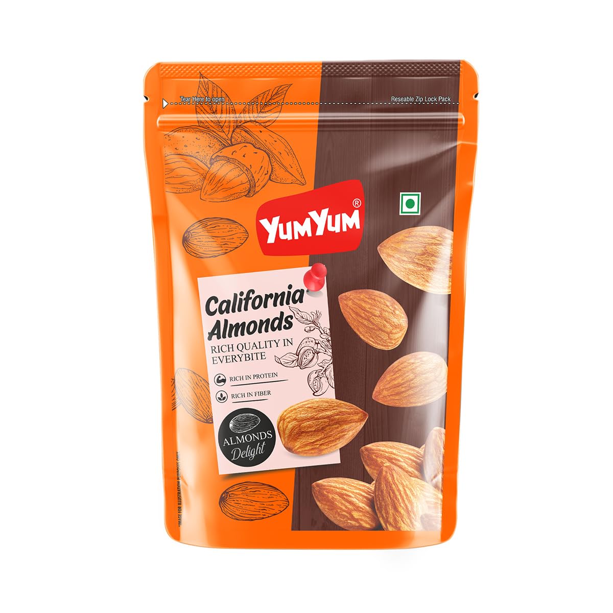 Yum Yum California Almonds/Badam Whole, 1Kg, Real Nuts, High in Fiber, Badam Giri, Rich in Protein, Magnesium, Phosphorus and Dietary Fibre, Dry Fruits