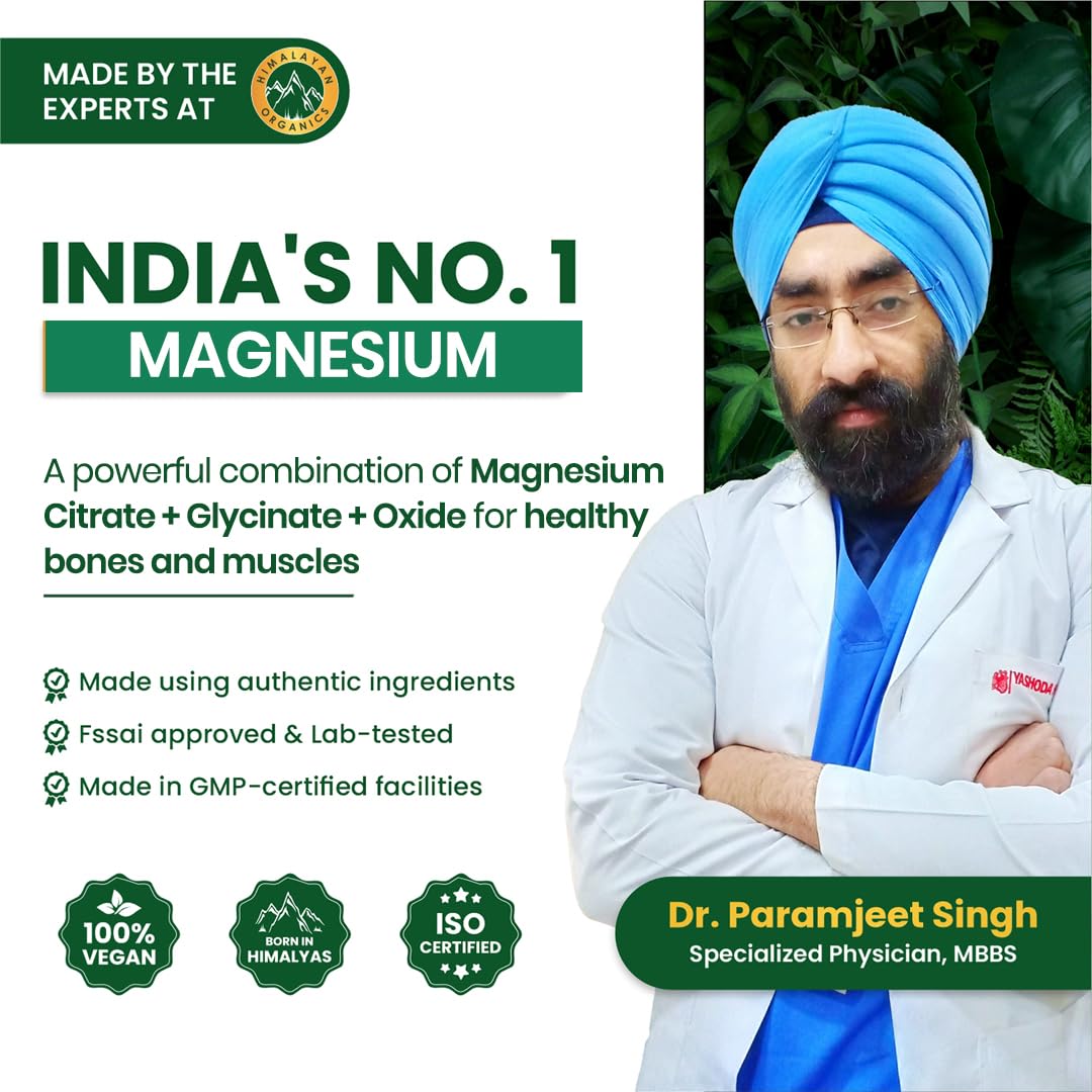 Vlado’s Himalayan Organics Magnesium Citrate + Glycinate + Oxide Complex 1660 mg - Triple Magnesium Complex Supplement For Men And Women | Boost Heart, Nerve & Muscle Health | Good For Strong Bones | Clinically Proven - 120 Vegetarian Tablets