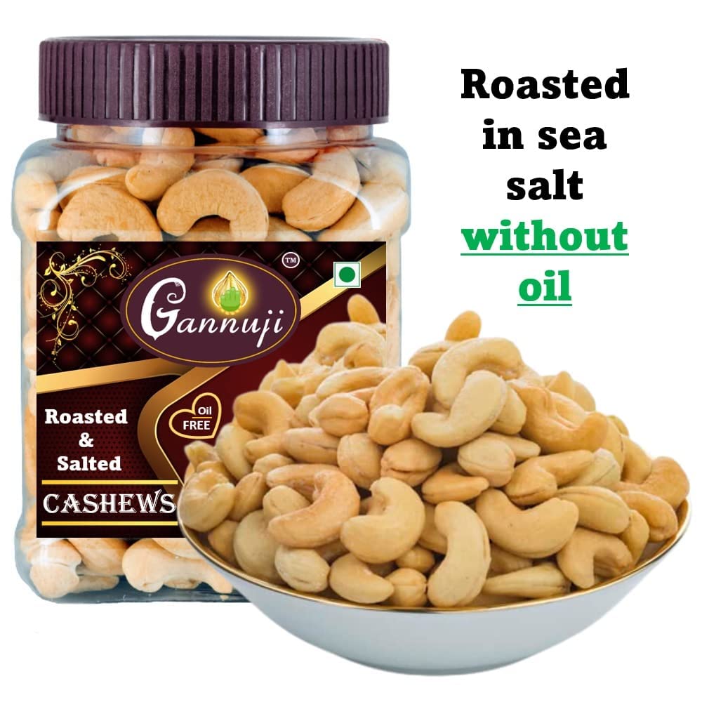 Gannuji 800g Roasted And Salted Premium Cashew Nuts | Crunchy Kaju | Oil Free Roasted Cashew (800g)