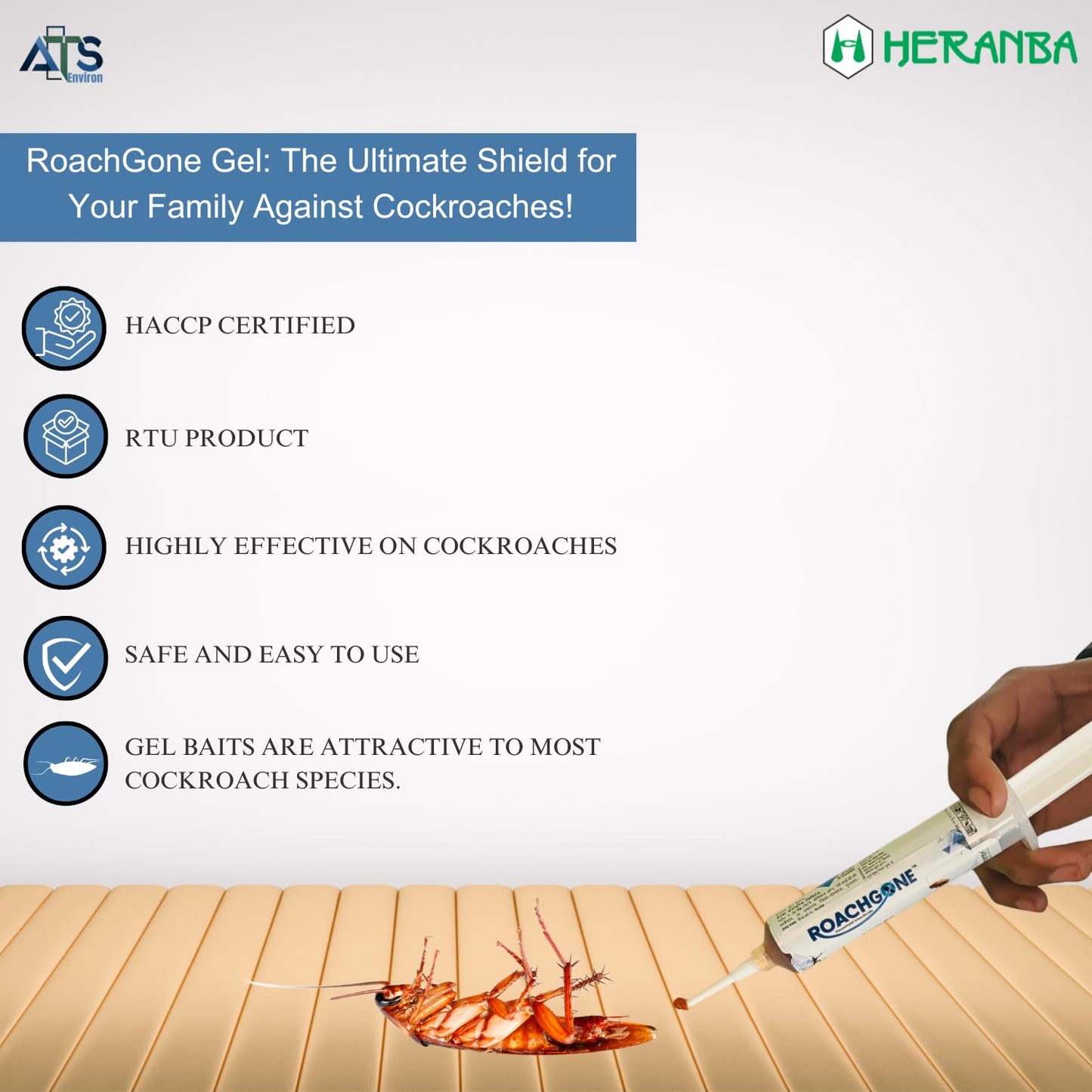 Heranba Roachgone Cockroach Killer – 35g | HACCP Certified Bait for Roach Control | Anti Roach Solution for Kitchen, Cabinets & Bathroom