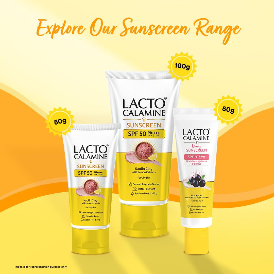 Lacto Calamine Sunscreen SPF 50 | 50g | PA ++++ For Oily Skin | UVA – UVB | Water Resistant & No White Cast | With Kaolin Clay, Vitamin E & Lemon Extracts | Paraben Free