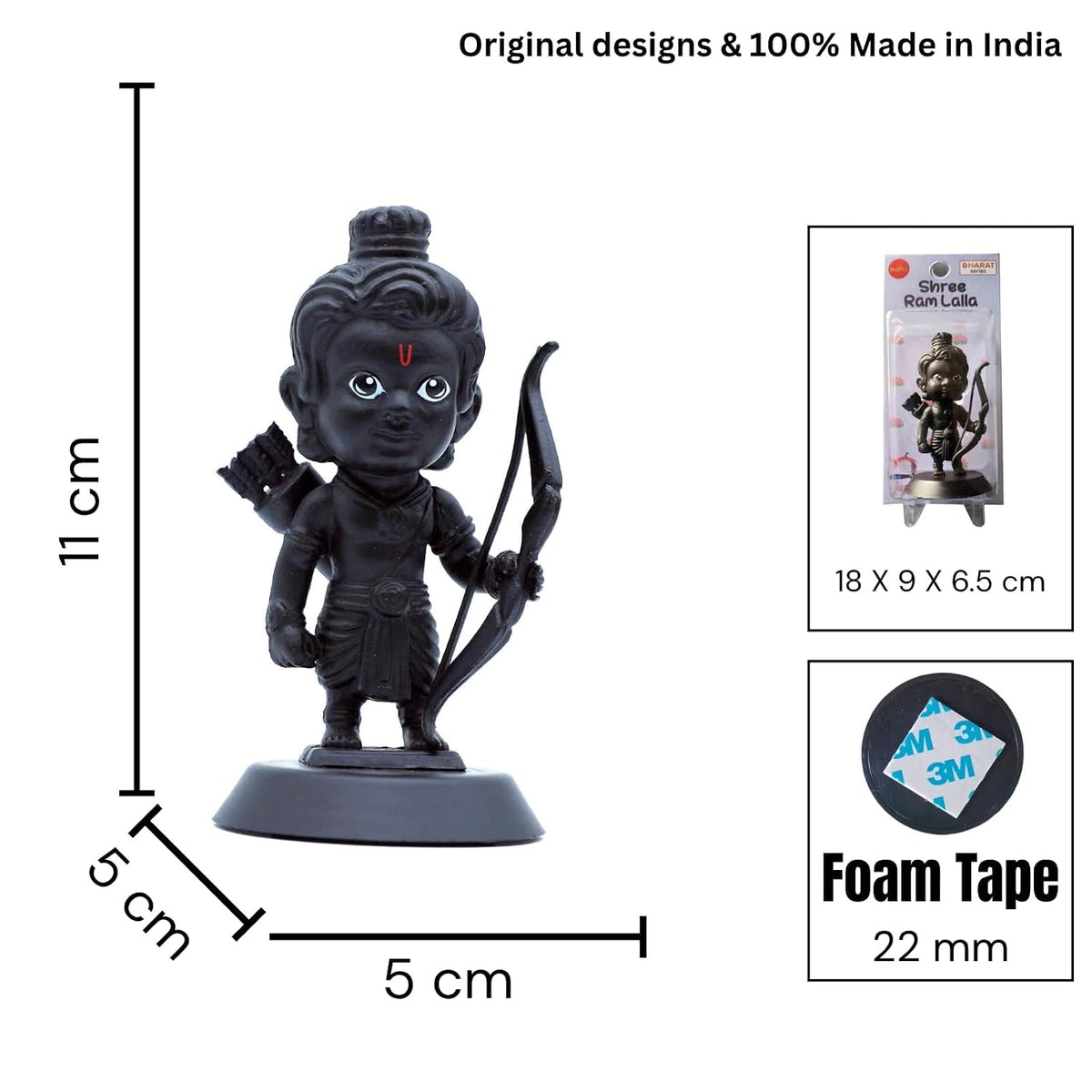 Shri Ram Lalla Figurine Showpiece for Car Dashboard, Home Office | Ram Ji Murti Statue for Hindu Temple, Spiritual Decor | Gift for Devotees
