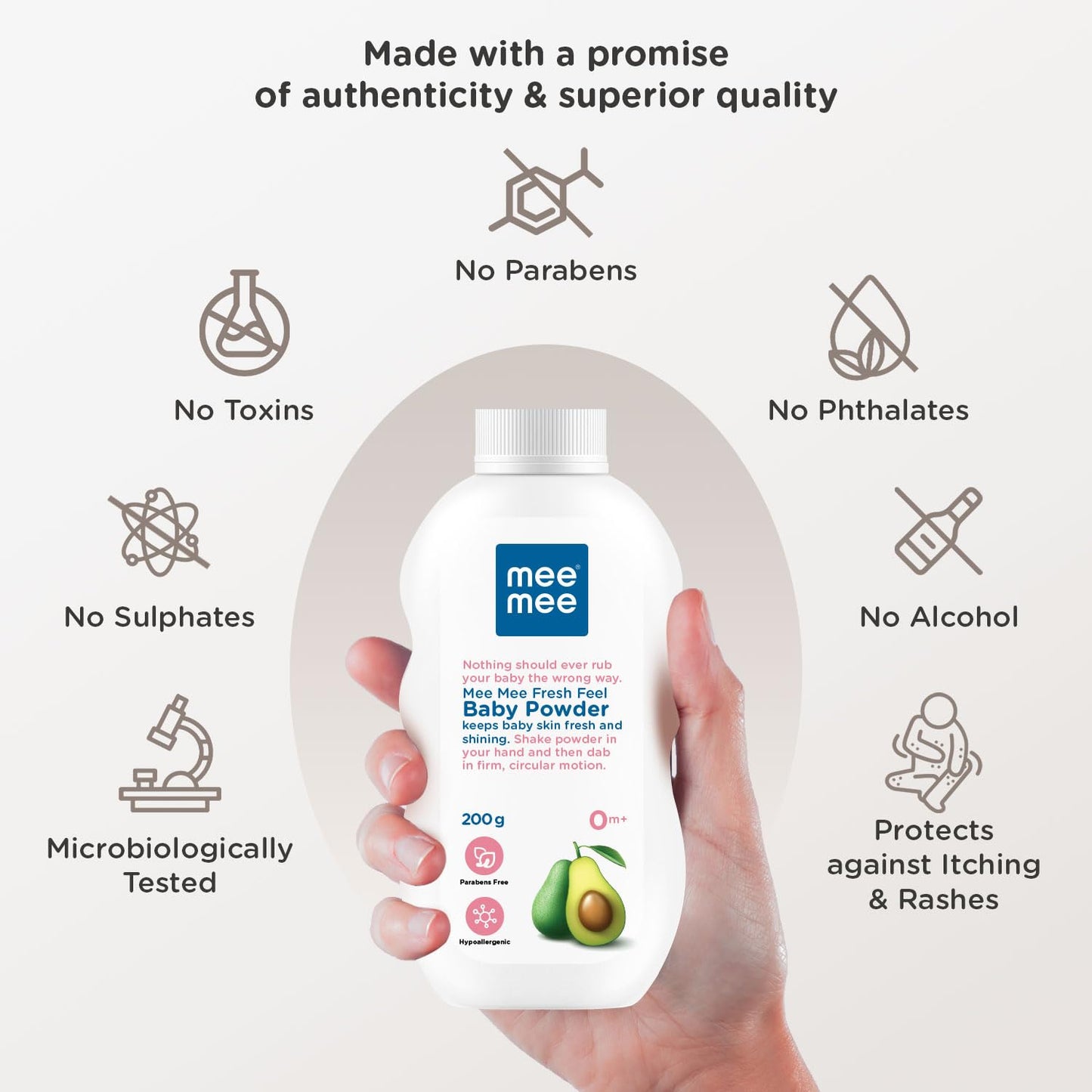 Mee Mee Infant Talcum Powder | Enriched with Avocado Oil | Dermatologist Approved | Rash-Resistant | Paraben-Free, 0m+ | (Fresh Sensation - 200g Single Pack