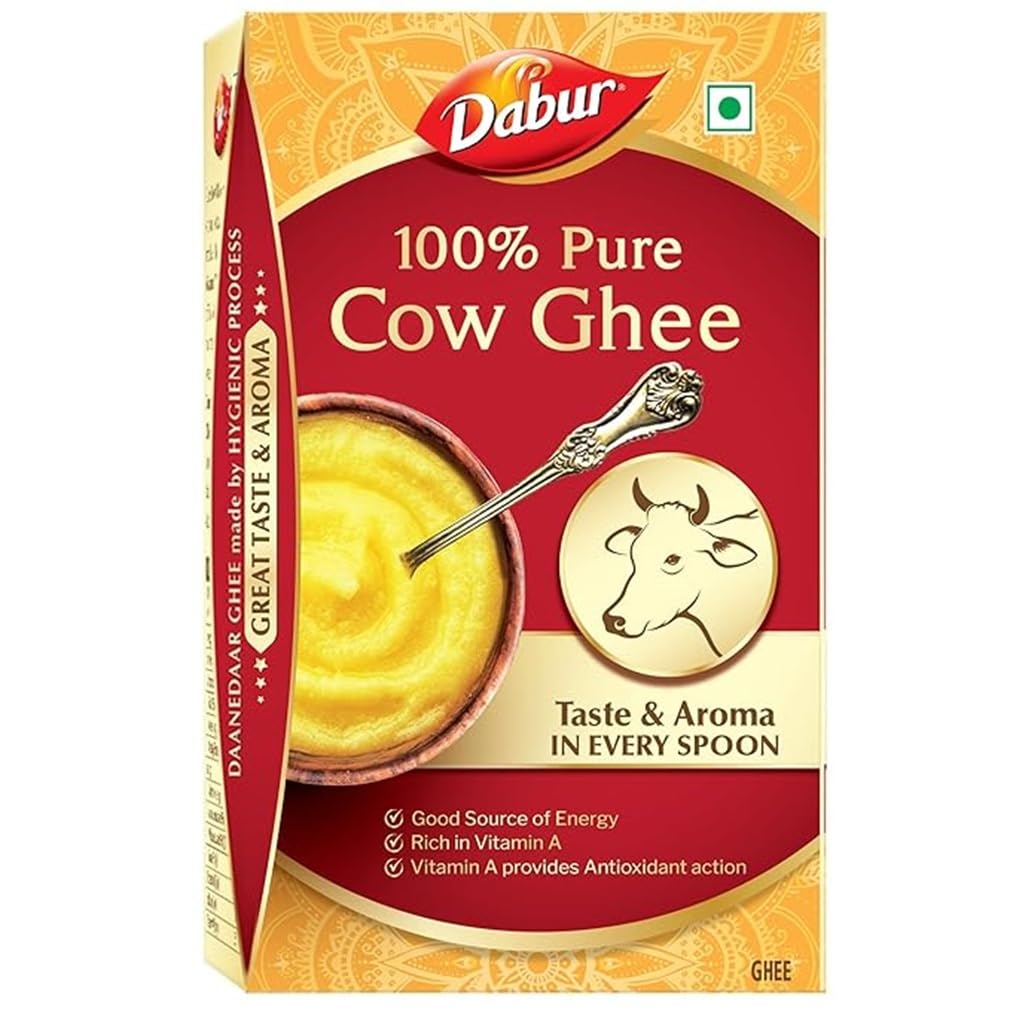 Dabur 100% Pure Cow Ghee - 1l (902g) | Daanedaar with Rich Aroma | Rich in Vitamin A | Provides Energy/Source of Energy