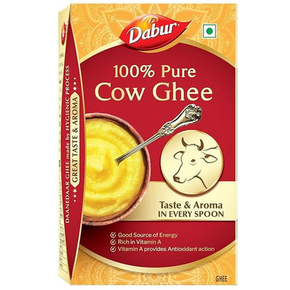 Dabur 100% Pure Cow Ghee - 1l (902g) | Daanedaar with Rich Aroma | Rich in Vitamin A | Provides Energy/Source of Energy