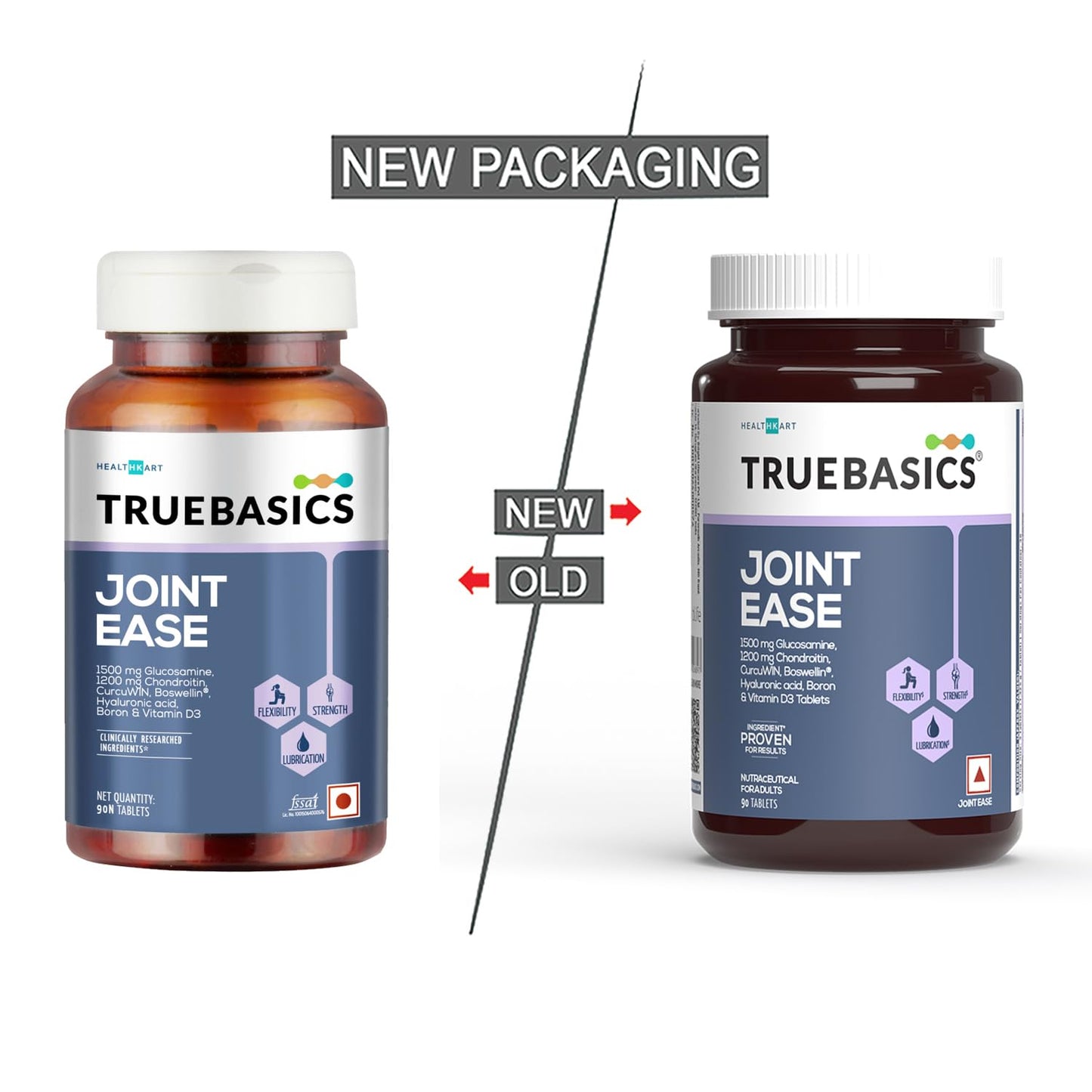 TrueBasics Joint Ease, with 1500 mg Glucosamine, 1200 mg Chondroitin, Boswellia, Vitamin D3, and Hyaluronic Acid, Joint Support Supplement, for Joint Pain, Bone, and Muscle Strength, 90 Tablets