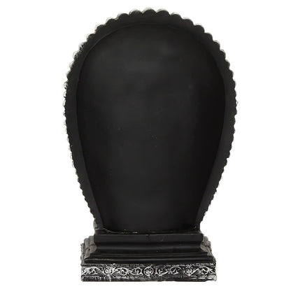 Silver Black Resin Lord Buddha Head Statue with Back Cover | Buddha Idol for Home Decor Living Room Office | Buddha Statue Gift for Diwali Housewarming Buddha Purnima Birthday
