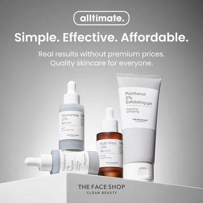 Skincare products from The Face Shop with 'alltime.' branding on a gray background