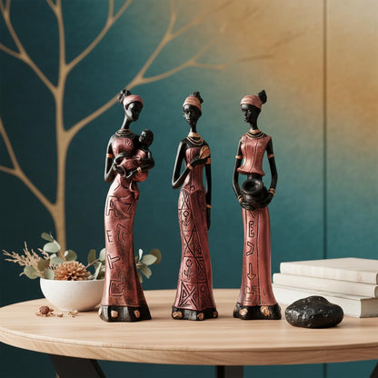 Home Decor African Tribal Women Art Piece (Set of 3, Rose Gold and Black Color)