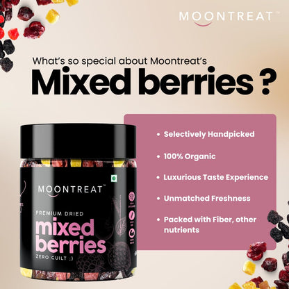 Moontreat Premium Mixed Berries, Unsalted, 360 gm (Dried Blueberry, Cranberry, Black Currant, Strawberry, Cherry, Mango, Raisin) | Dried Berries | Antioxidant Rich | Healthy Snack for Kids and Adults