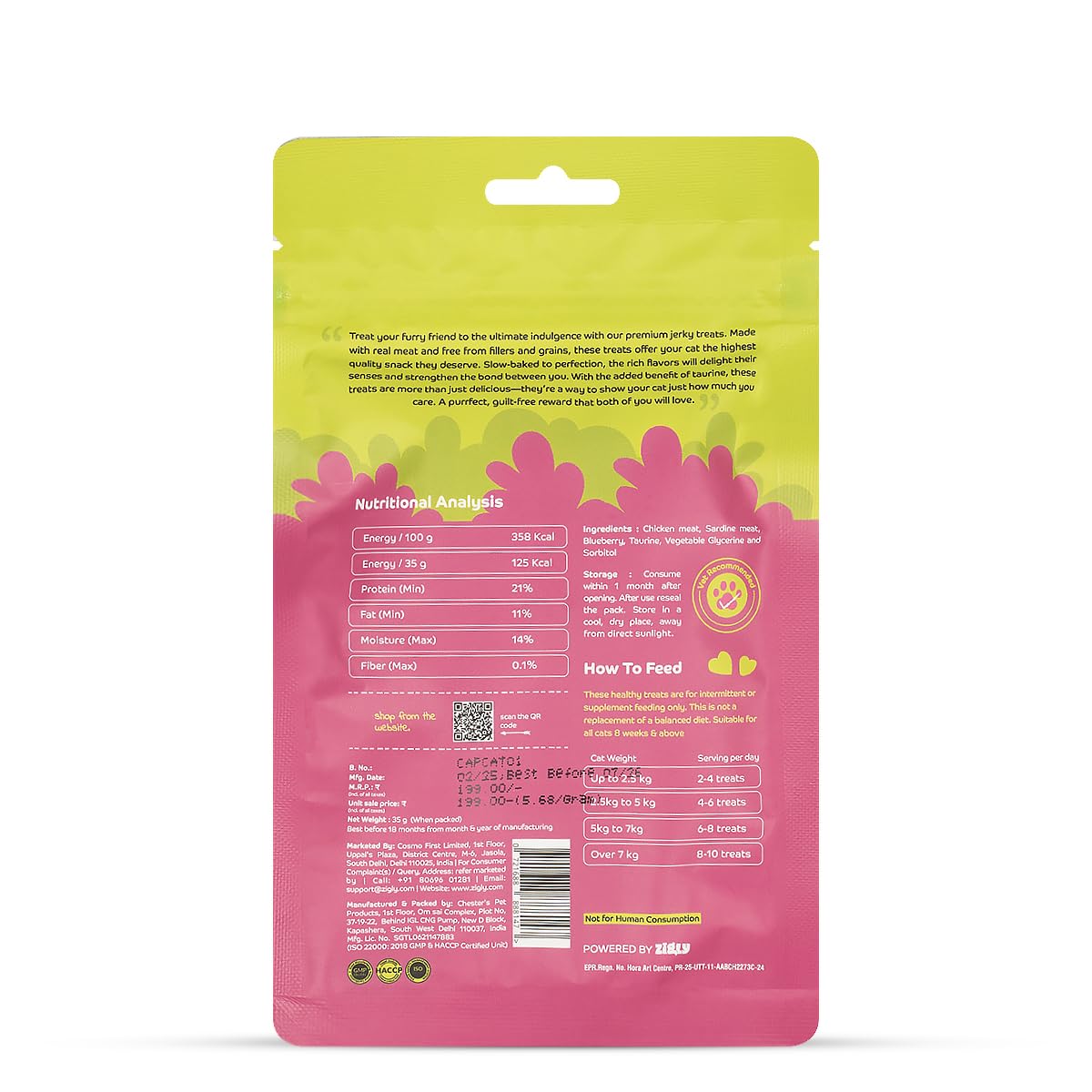 Applod Sardine with Blueberry Soft Cat Treats for Kittens & Adult Cats | Made with Real Sardine | Grain-Free Protein-Rich Snacks with Taurine & No Fillers | 35g